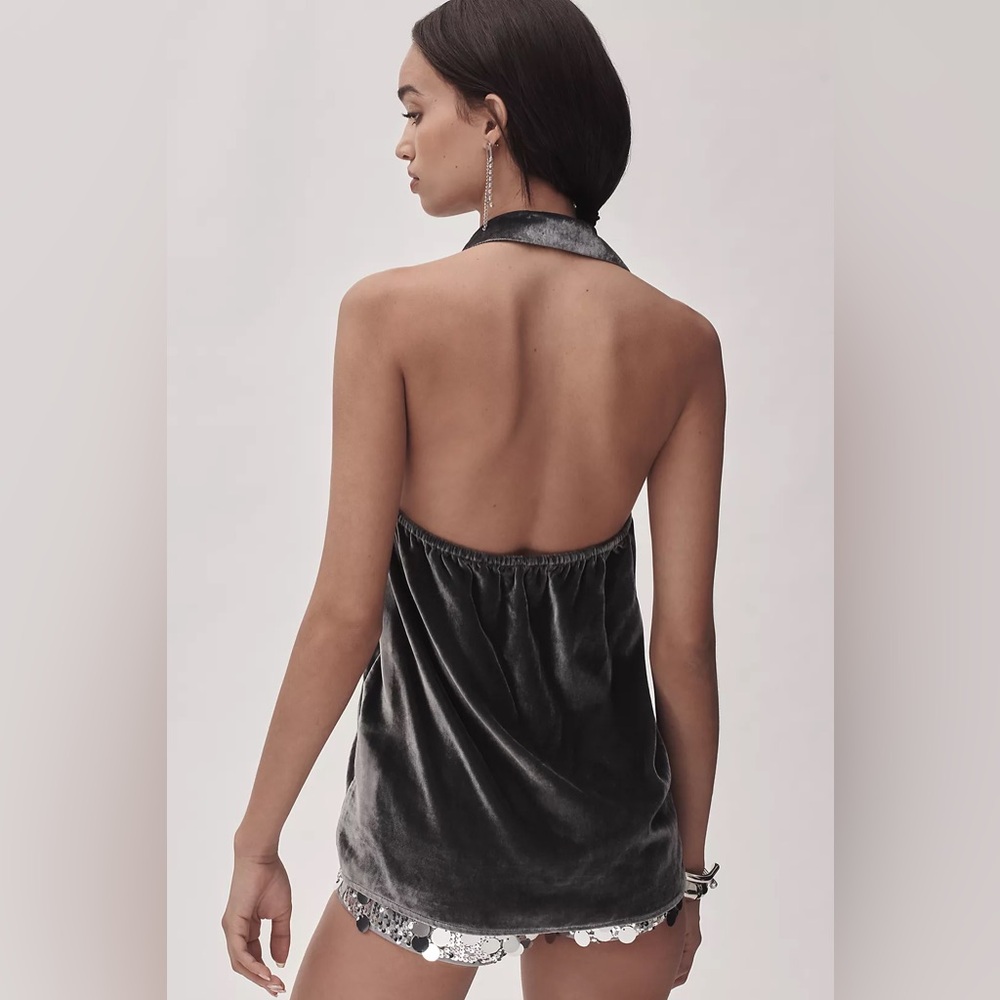 Anthropologie The Dylon Sleeveless Wide-Placket Top Velvet Edition Gray Sz. S - Picture 2 of 15